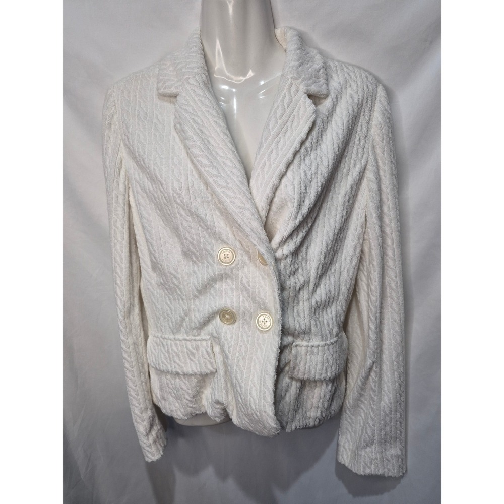 Tommy Hilfiger Womens White Cable Knit Terry Cloth Blazer Jacket Large